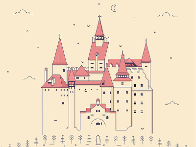 Dracula's Castle bats bear castle dracula line medieval romania tepes transylvania vampire vector vlad