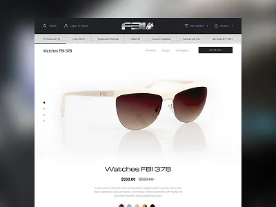 FBI website. Product page. button fashion fbi glasses product page responsive shipping slider ui usa ux website