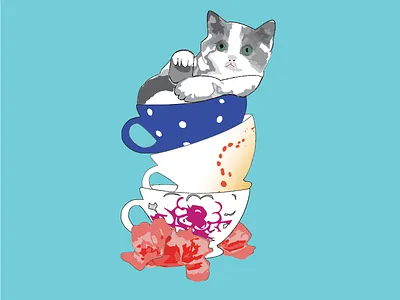 Teacat cat illustration teacup