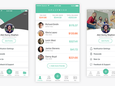 Splitwise App Redesign bills cash cover expense friends homescreen my account my profile profile redesign settings splitwise