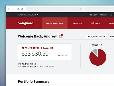 Vanguard Dashboard Refresh dashboard ui web design