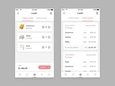 Furniture Shop App - Cart app cart furniture history ios order shop sidebar ui ux