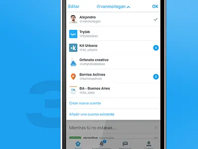 Twitter - Cambiar de cuenta y notificaciones account android app ios notification setting twitter ui ux