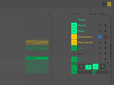 Arrangement view features, channels panel ableton concept interface live music ui ux