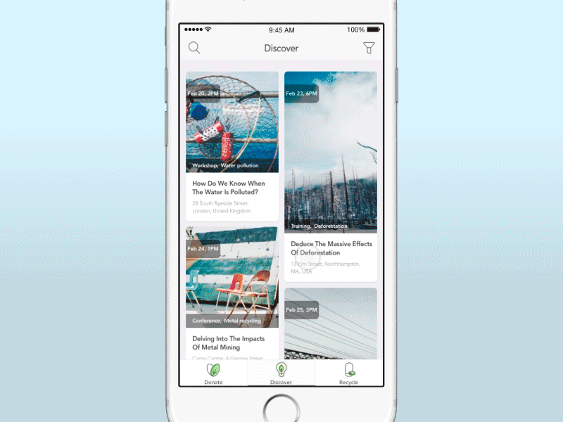 Ecogetic App Concept animation app eco ecology events force touch ios principle tab bar ui ux