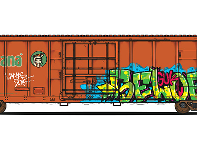 Tropicana Freight | Seloe freighttrain graffiti illustration seloe train