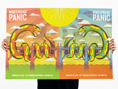 WSP COLA archery gervais street bridge gig poster illustration snake fight snakes widespread panic woah dude