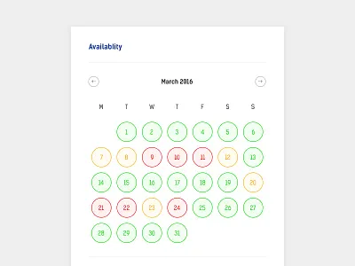 Availability Calendar availability calendar clean dates minimal ui web white
