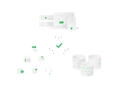 Simple analytics apps database devices flat icon illustration retro servers texture vector vintage