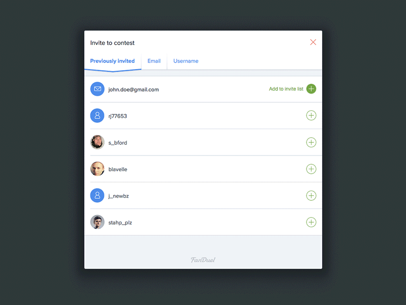 User invitation flow clean crud modal modern motion sports ui ux
