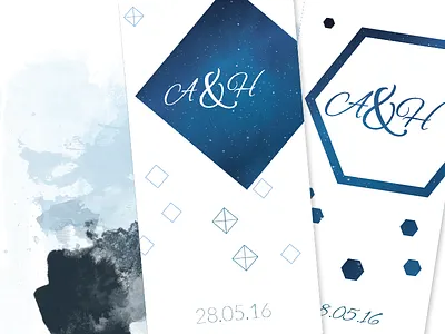 Wedding invitation card geometry hexagon invitation print save the date sky space square stars watercolor wedding