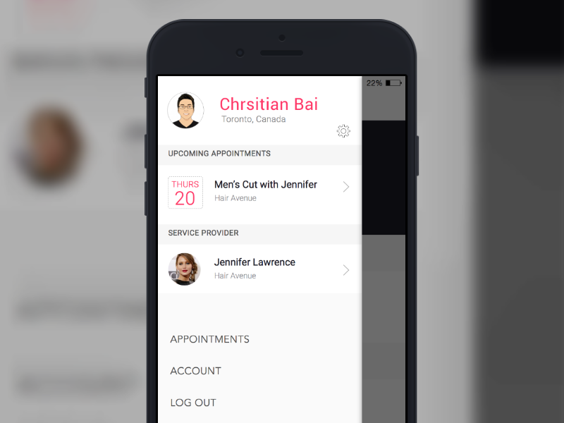 Sidemenu app appointment booking clean ios made with invision sidemenu
