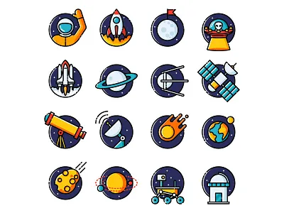 Space Icon Set astronaut astronomy discover icon icons illustration outline rocket launch science space space shuttle vector