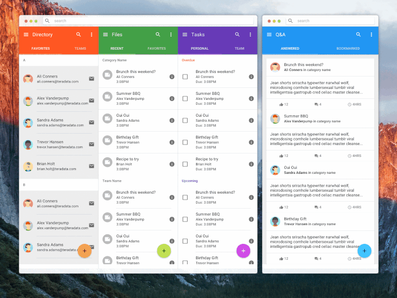 Multi-column Agile Intranet angularjs app contacts desktop files material design qa tasks ui