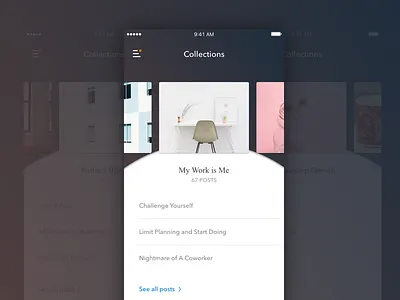 Post Collections article carousel categories ios list mobile shadow