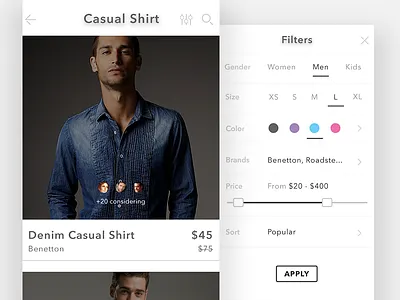 Search Results & Filters clean fashion filters ios iphone mobile app search uikit