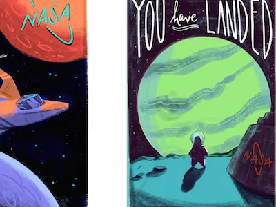 Spacy ideas! character cute illustration rethinkdb space sunset thinker