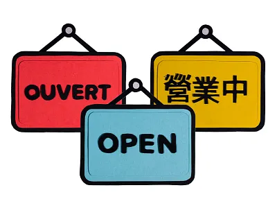 Open signs chinese english french open papercraft sign