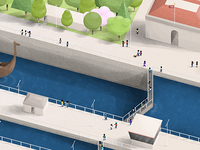 Ballard Locks Circular Map ballard boat illustration map seattle trees