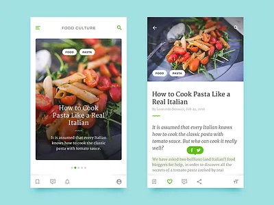 Article Cards & Reader (iOS) app article card food ios iphone mobile reader reading selection ui user interface