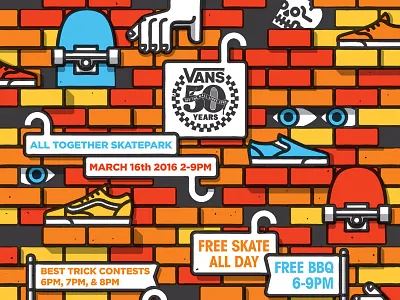 Vans 50th Anniversary Seattle brick eye eyes flyer hand illustration shoes skateboard slip ons vans