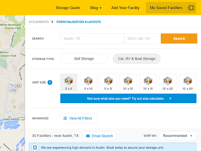 Sparefoot airbnb filter list search storage transportation view