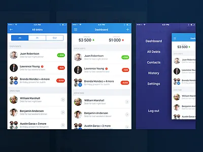 Finance app for iOS app blue clean finance financial ios mobile money purple settle split white