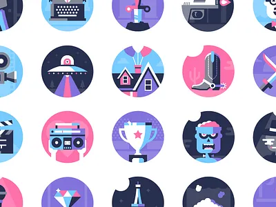 Movie Genre Icons badge dangerdom design dominic flask film flat fun genre icon illustration movie product