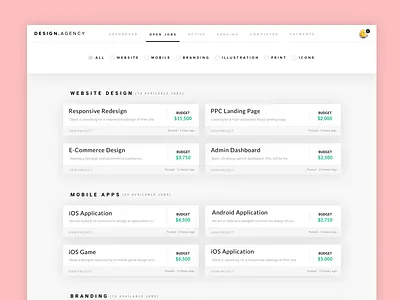 Design.Agency - User Dashboard - UI Design admin dashboard design illustration interface jobs ui ux web