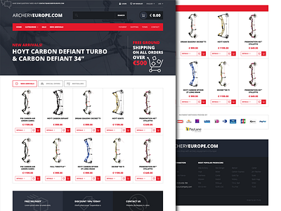 Archery Europe Homepage commerce design ecommerce gray web website
