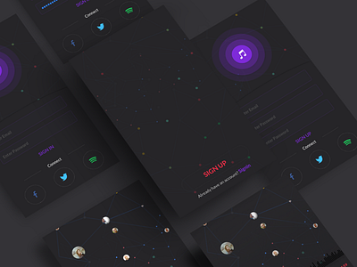 Tuned Music App albums dark music music player nodes player social spotify ui