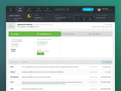 Order Processing App admin app dashboard flat green interface mobile navigation product steps ui
