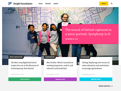 Knight Foundation Homepage Concept cards home page knight foundation landing page miami