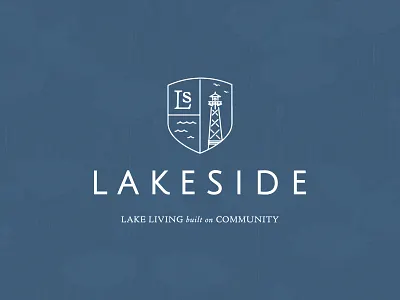 Lakeside brand community crest lake lighthouse logo water