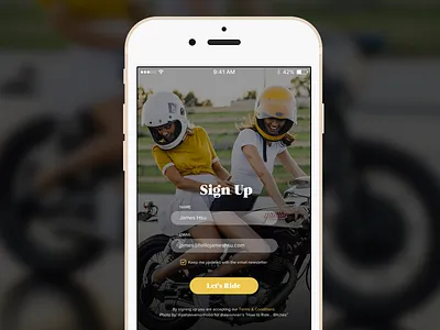 Daily UI 001 dailyui dailyui001 girl james hsu mobile mobile app design motorcycle motorcycles ohjamesy sign up ui design ux design