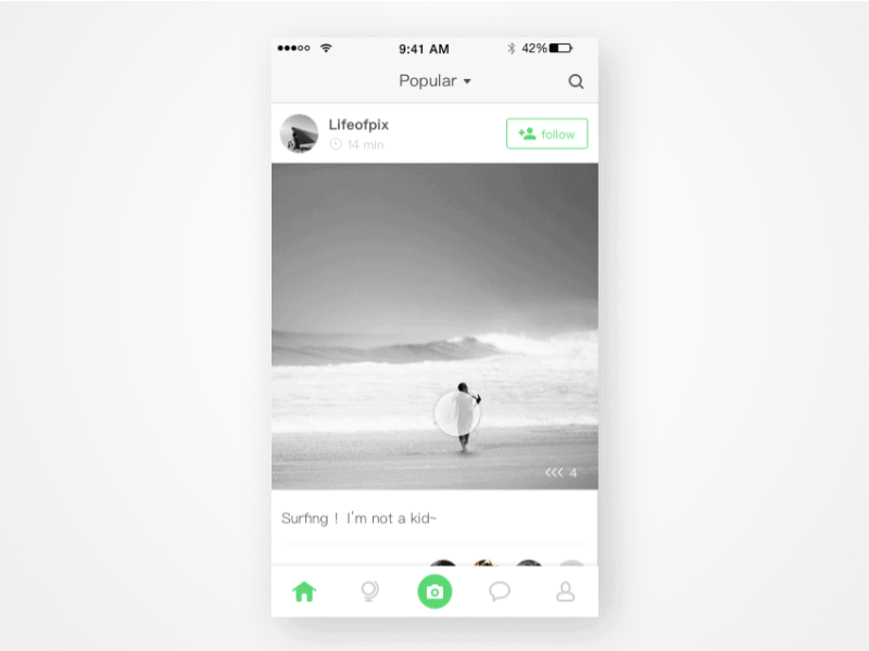 Social mobile phone applications based on photography app photograph ui