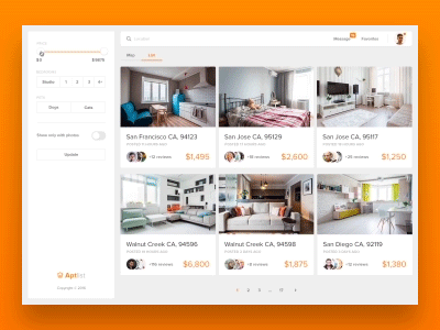 Rental Web UI animation app appearing cards eleken filter map rental slider web interface web ui