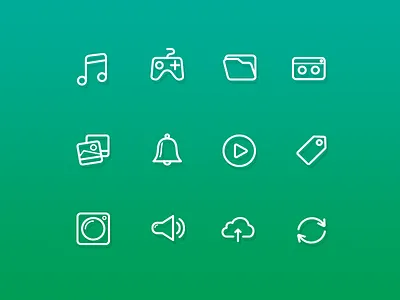 54 lines Multimedia icons audio bell calculator camera cart cassette controls envelope equalizer eye folder icons