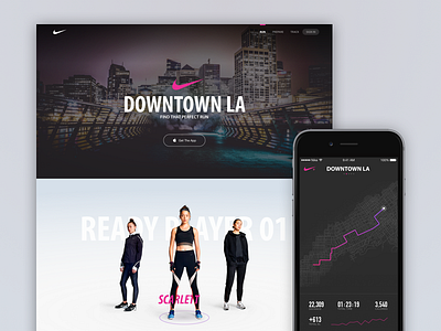 Downtown LA app clean dashboard landing page nike responsive run sport ui ux web website