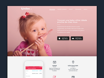 Kindee Landingpage app baby babysitting landing pink responsive sitting web