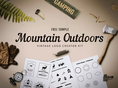 Freebie - Mountain Outdoor Vintage Logo Kit adventure badge bike bundle camping creator free hipster label logo mountain outdoors