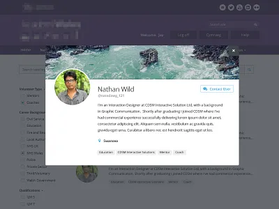 Profile Card about bio card contact handle location profile tags ui user