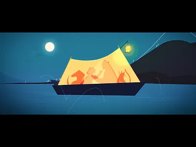 The Lake - Night kiss animation cat cel dog illustration kiss love moon mystery night stars