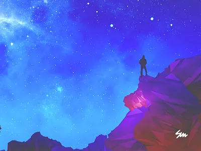 Planet and Star series #4 cliffs constellation matte mountains painting planet sky space stars