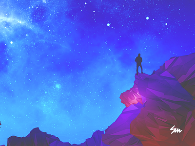 Planet and Star series #4 cliffs constellation matte mountains painting planet sky space stars