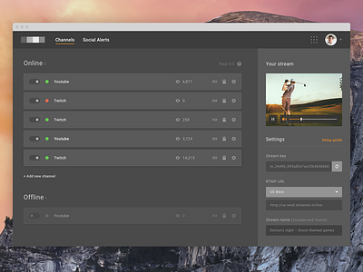 Channels – dark app channel dark game interface record sketch stream ui ux web