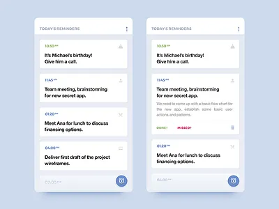 Reminders List alerts app cards ios list material mobile reminders tasks ui user interface