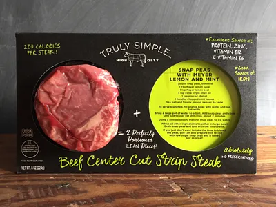 Truly Simple™ Steaks black cow food label logo meat package design packaging steak upscale