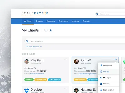 My Clients view (dashboard) account application cart clients dashboard menu navigation tag ui users ux workflow
