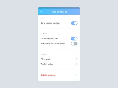 Preferences app blue design ios iphone mobile phone preferences proxima nova settings toggle
